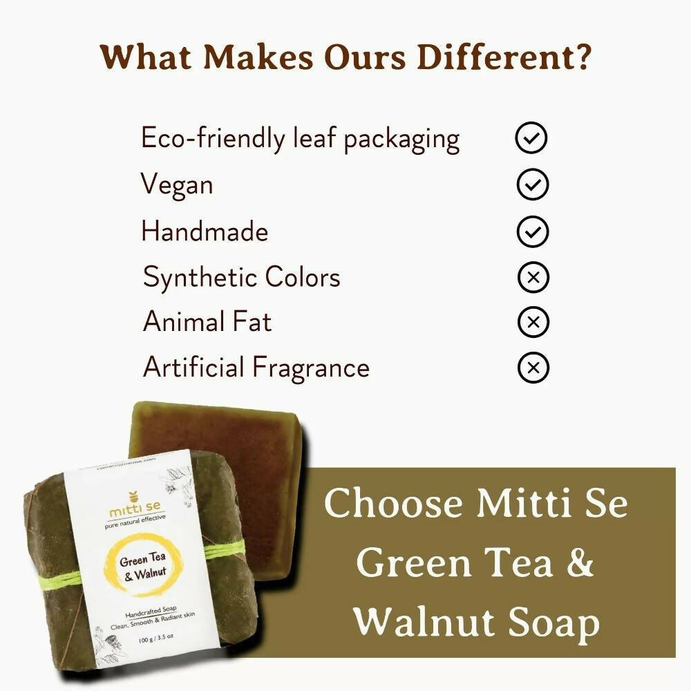 Mitti Se Green Tea Walnut Handcrafted Soap | Grocsy