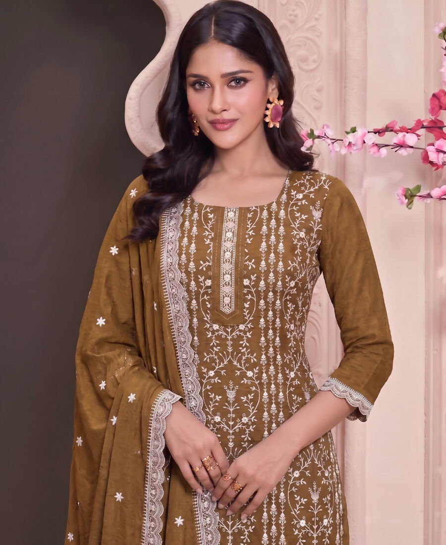 KC Mustard Summer Wear Rangoli Silk Straight Suit For Women | Grocsy