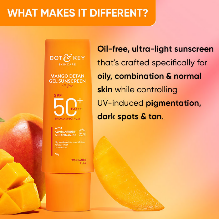 Dot & Key Mango Detan Oil-Free Sunscreen Gel SPF 50+ PA+++ | Grocsy
