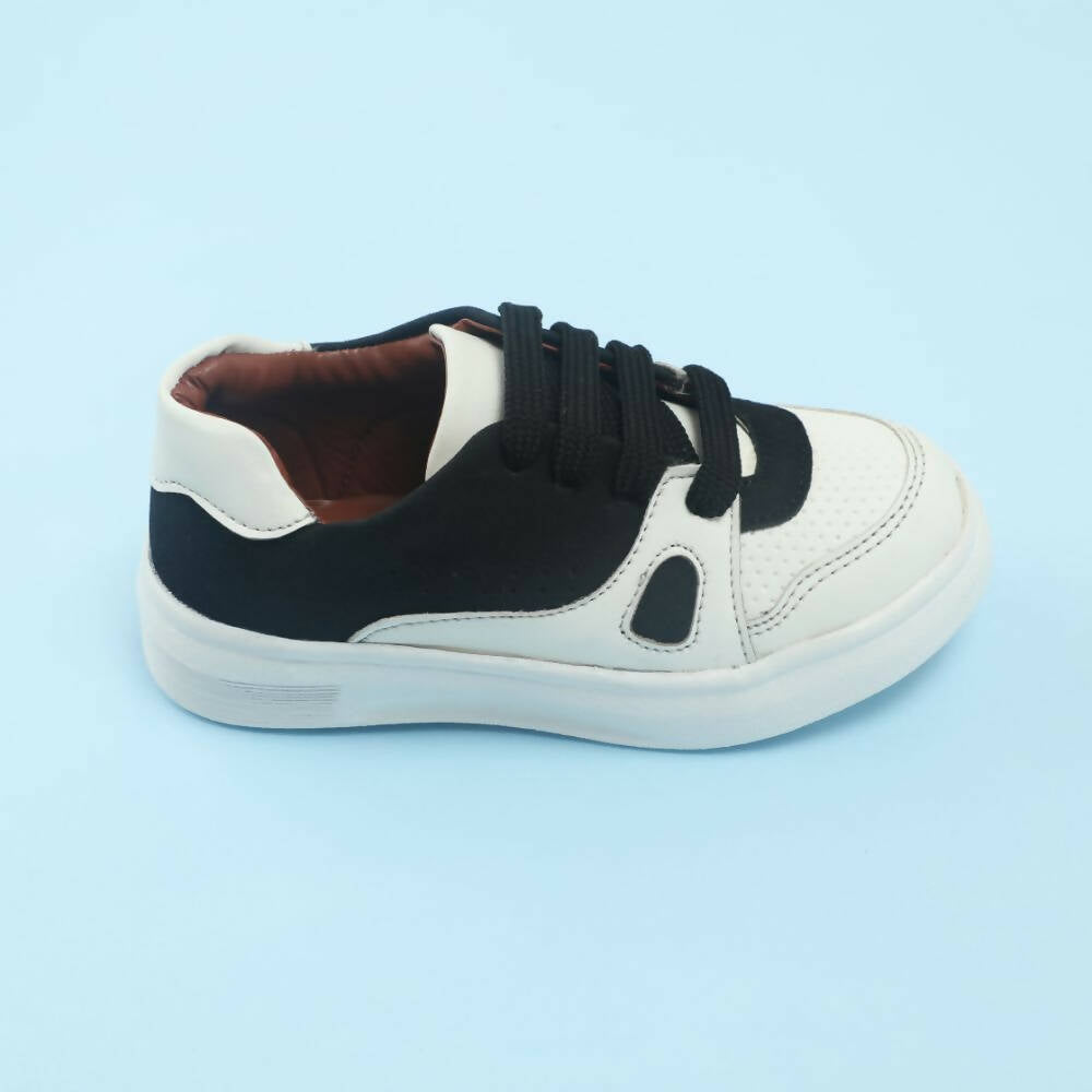 Tiny Bugs Boys Lace Up Casual Shoes - White & Black | Grocsy