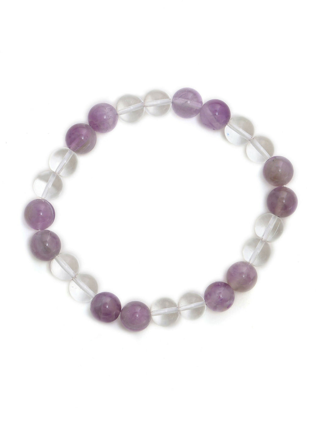Clear Quartz and Amethyst White and Grey Beads Elastic Bracelet - Ruby Raang | Grocsy