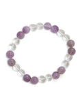 Clear Quartz and Amethyst White and Grey Beads Elastic Bracelet - Ruby Raang | Grocsy