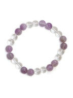 Clear Quartz and Amethyst White and Grey Beads Elastic Bracelet - Ruby Raang | Grocsy