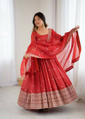 The52 Women's Beautiful Embroidery Work Crunchy Silk Fabric Flared Anarkali and Dupatta Set | Grocsy