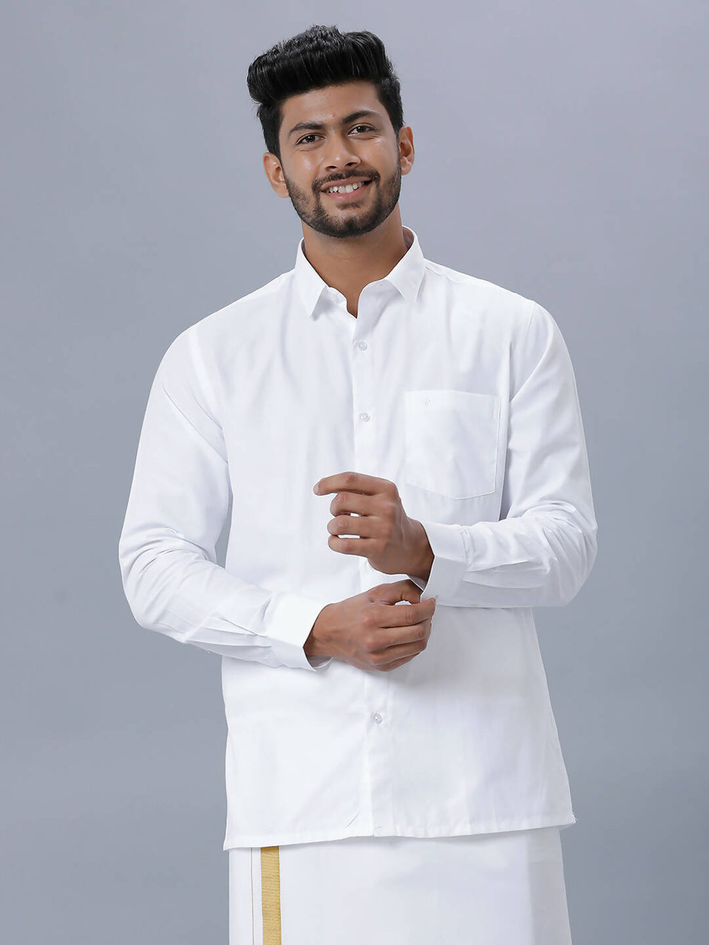 Ramraj Cotton Mens Full Sleeve Formal Poly cotton White Shirt | Grocsy