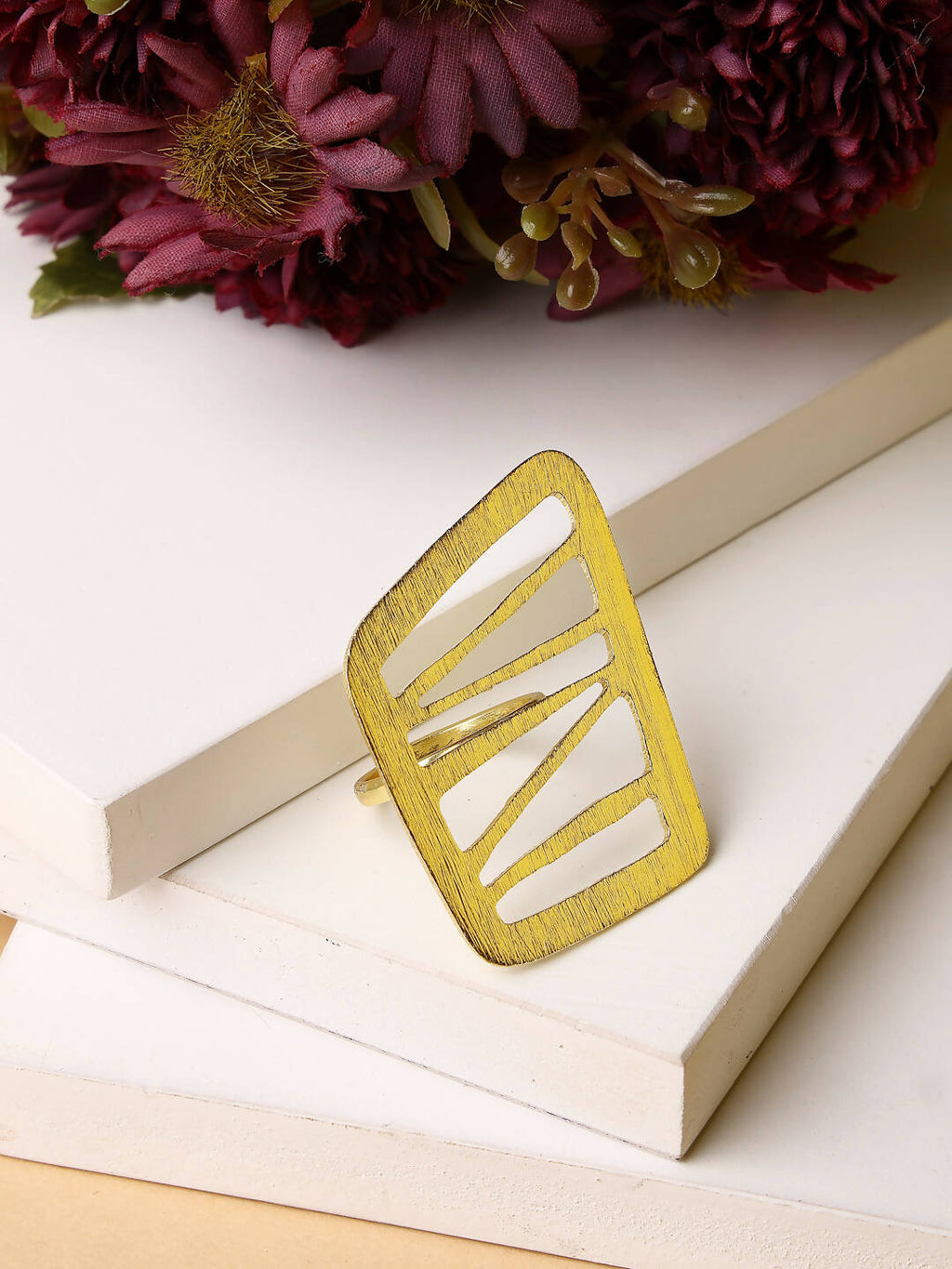 NVR Women Gold-Polished Solid Adjustable Finger Ring | Grocsy
