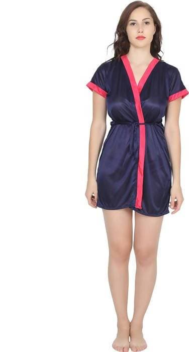 Ruhani HLSC Poly Satin Pink Navy Nighty Fits Bust (Ruhani-NT-03-FS) | Grocsy