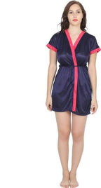 Ruhani HLSC Poly Satin Pink Navy Nighty Fits Bust (Ruhani-NT-03-FS) | Grocsy