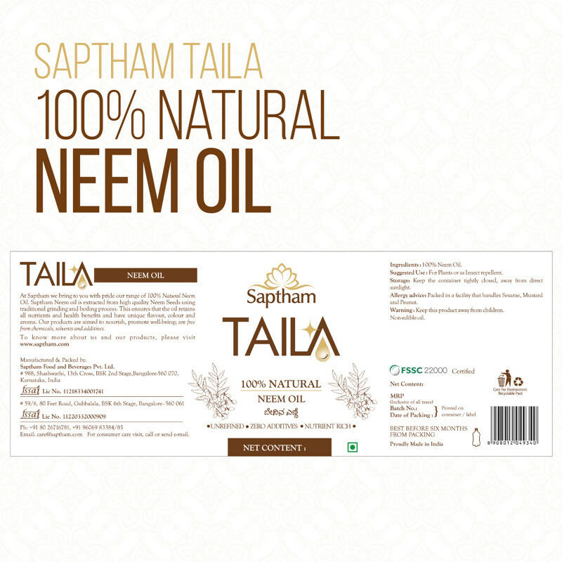 Saptham Taila 100% Natural Neem Oil | Grocsy
