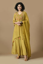 Joban Fashion Mehendi Chinnon Kurta Set | Grocsy