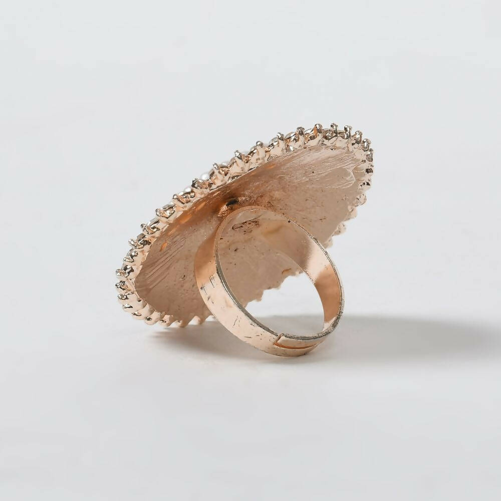 Mominos Fashion Joharkamal Gold-Polished Stone Studded Adjustable Finger Ring - Design 05 | Grocsy