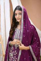 Teeya Creation Wine Color Chinon Silk Wedding Wear Trending Palazzo Set | Grocsy