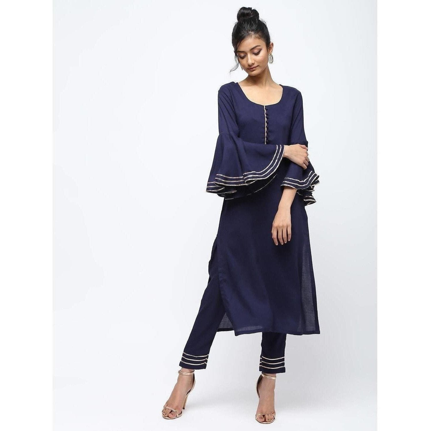 Cheera Straight Kurta With Bell Sleeve Gotta Work Design | Grocsy