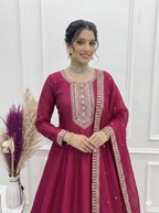 Teeya Creation Dark Rani Color Vichitra Silk Embroidery Work Party Wear Long Gown | Grocsy