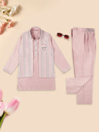 Joban Fashion Kids Island Embroidery Sequence Full Sleeves Kurta, Pyjama Set with Nehru Jacket - Pink | Grocsy