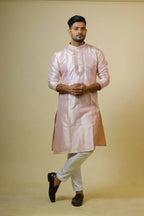 Light Coral Embroidered Collar Designer Kurta by Hilo Design | Grocsy