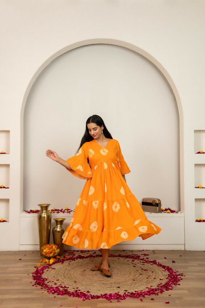 Joban Fashion Orange Tie & Dye Cotton Dress | Grocsy