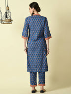 Myshka Women's Blue Straight Kurta & Trousers | Grocsy