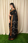 Very Much Indian Khun Saree Cotton Resham Handwoven Chrome Yellow & Black | Grocsy