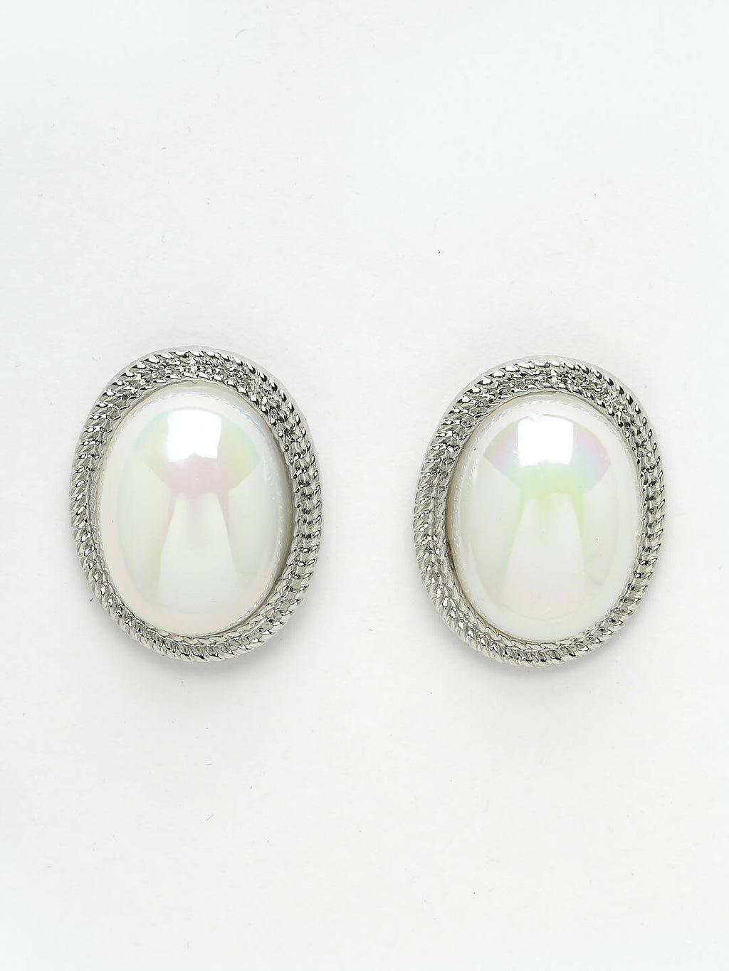 NVR Women's Silver Plated Oval Stud Earrings | Grocsy