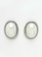 NVR Women's Silver Plated Oval Stud Earrings | Grocsy