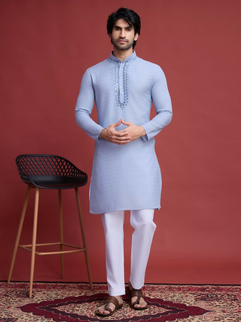 Vastranavya Exclusive Festival Wear Viscose Mirror Work on Self Weaving Kurta Only | Grocsy
