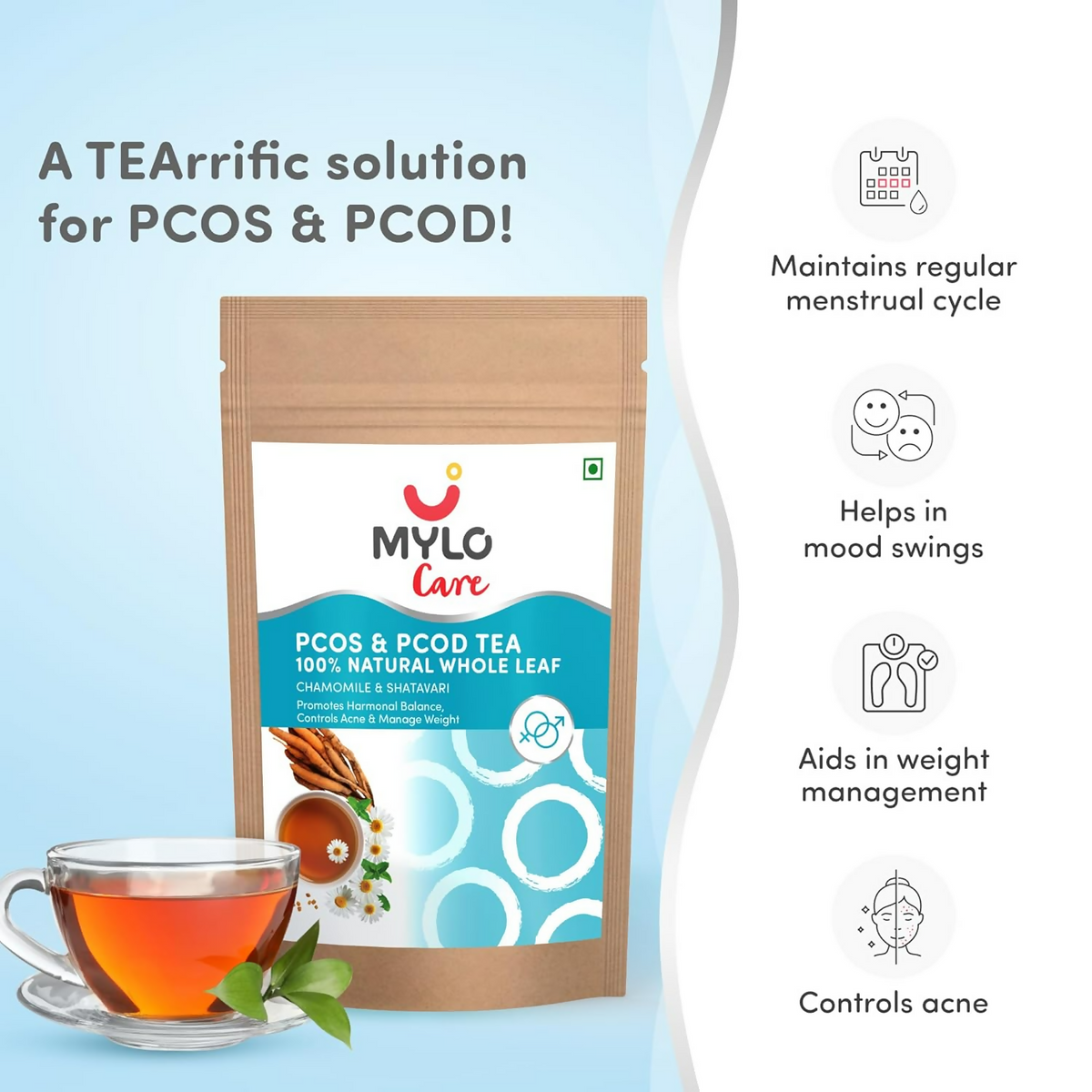 Mylo Care 100% Natural PCOS & PCOD Tea - 30 Tea Bag | Grocsy