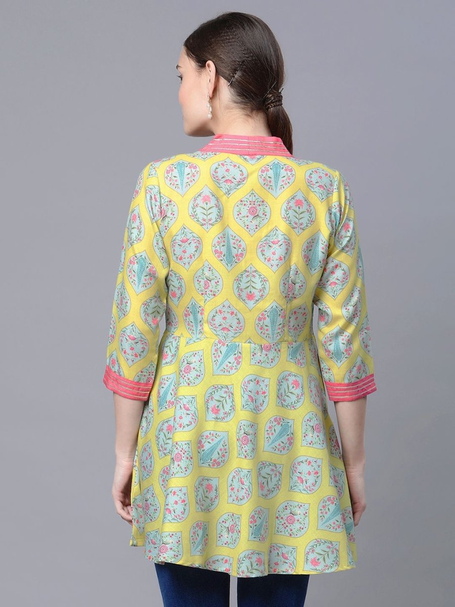 Ahalyaa Women Cotton Blend Lemon Yellow Digital Printed Tunic | Grocsy