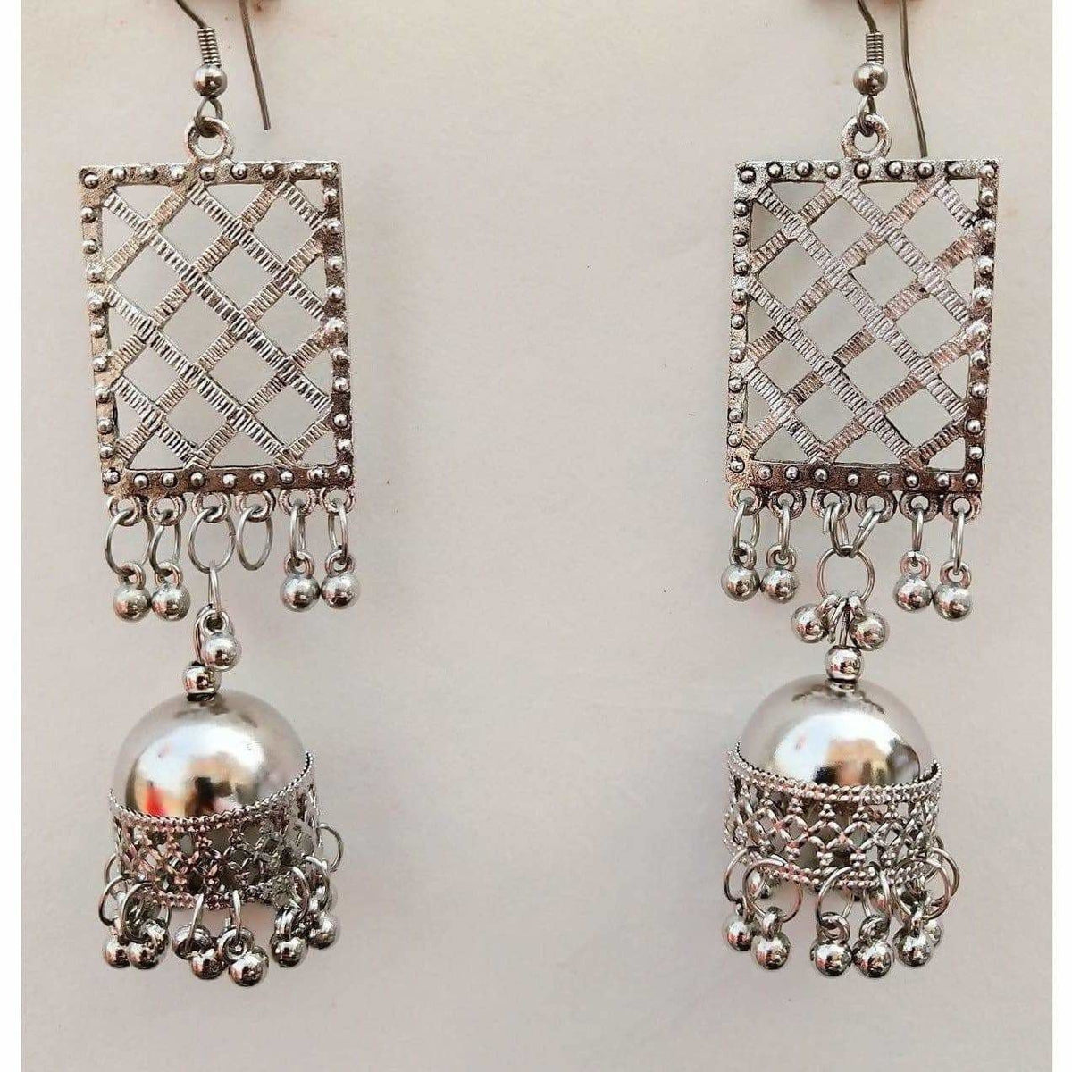 MS Fashion India Fashion Party Wear Silver Oxidized Jhumka Tassel Earrings | Grocsy