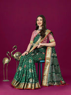 Lorenvalley Fashion Green Patola Silk Woven Design Zari Meenakari Weaving Saree | Grocsy