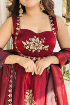 Teeya Creation New Womens Trendy Embroidery Sequence Work Maroon Kurta Set | Grocsy