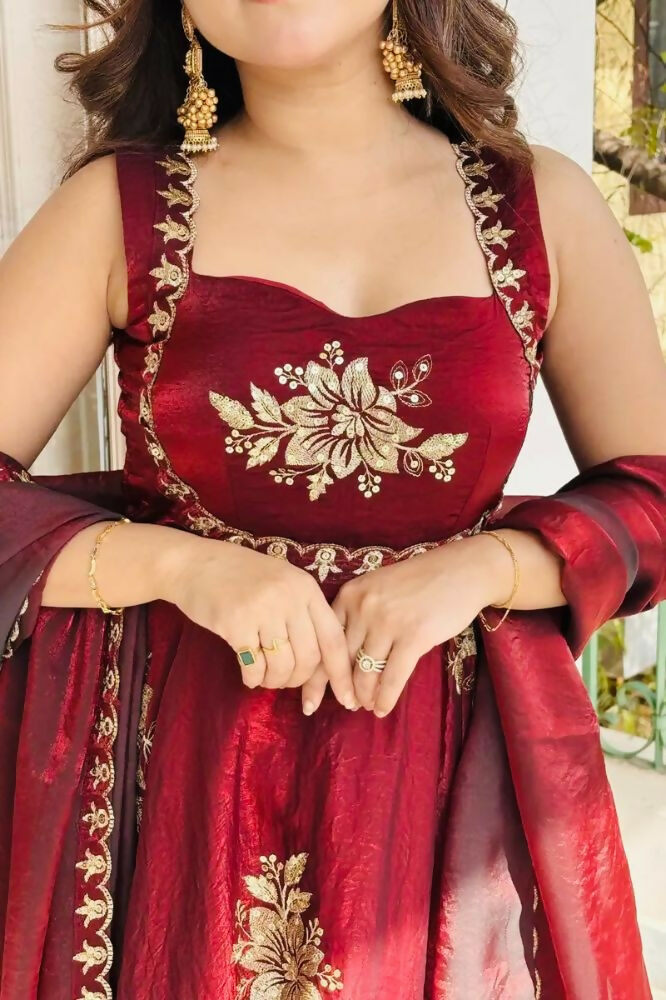 Teeya Creation New Womens Trendy Embroidery Sequence Work Maroon Kurta Set | Grocsy