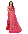 Vamika Pink Chiffon Brasso Bollywood Style Woven Saree (AARADHYA PINK) | Grocsy