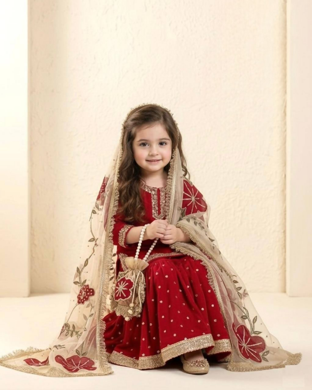 Teeya Creation New Kids Trendy Wedding Wear Traditional Kurta Sharara Set-Maroon | Grocsy