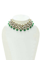 Mominos Fashion Johar Kamal Gold-Polished Rani Haar with Green and Off white Pearls Jewellery Set