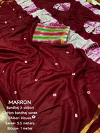 Maroon Chanderi Cotton Block Print Saree with Unstitched Blouse - Hiral Fashion | Grocsy