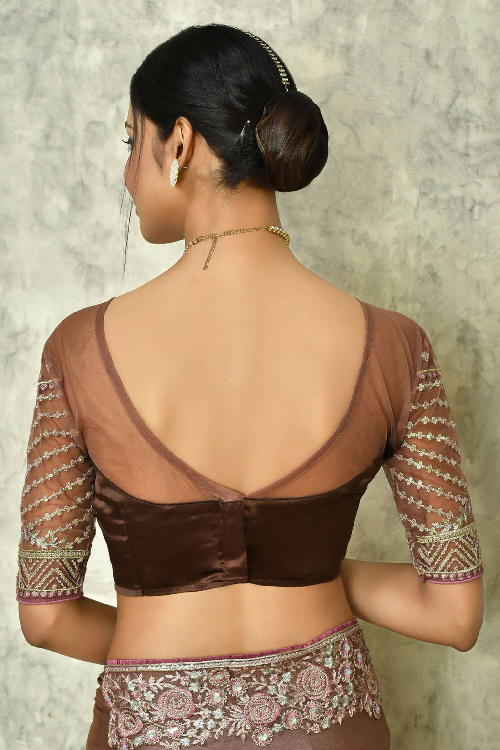 Brown Silk Plain Saree with Blouse Piece - Purvi | Grocsy