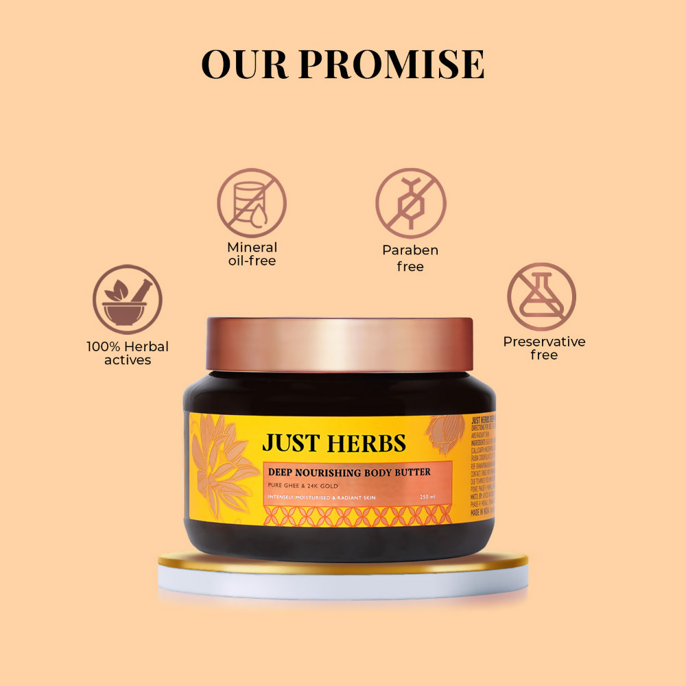 Just Herbs Pure Ghee & 24K Gold Deep Nourishing Body Butter | Grocsy