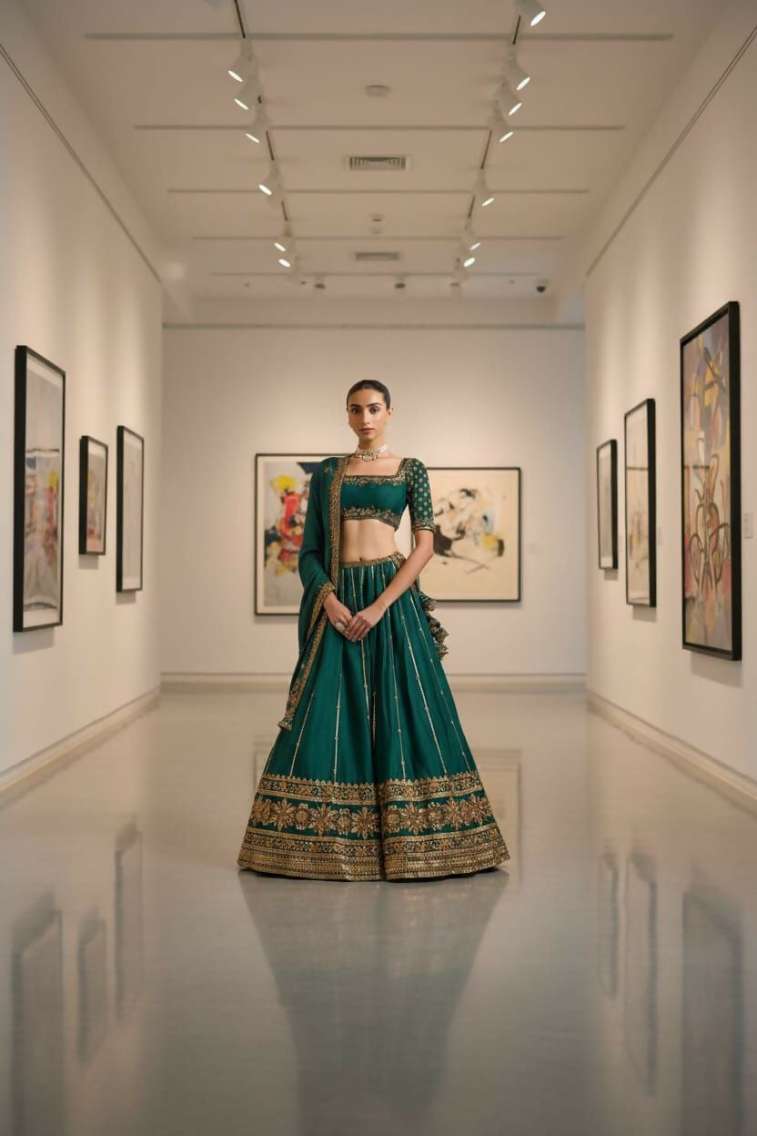 Lehenga Mart Designer Indian Wedding Lehenga Choli-Green | Grocsy