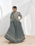 Lorenvalley Fashion Grey Faux Georgette Embroidery with Sequince Work Salwar Lehenga Stitched | Grocsy