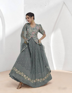 Lorenvalley Fashion Grey Faux Georgette Embroidery with Sequince Work Salwar Lehenga Stitched | Grocsy