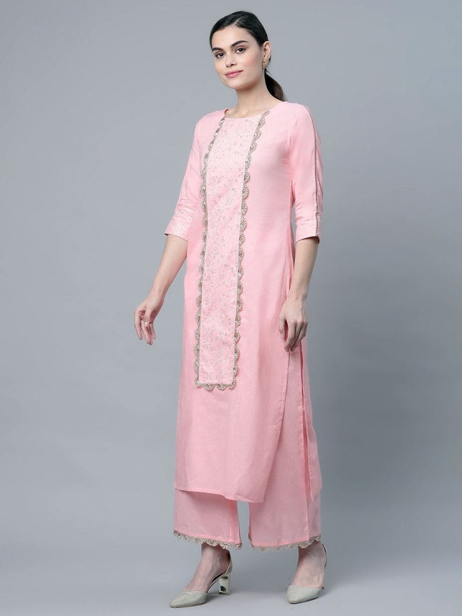 Ahalyaa Women's Baby Pink Pure Cotton Printed Kurta Palazzo Set | Grocsy