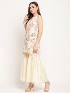 Ahalyaa Women's Beige Crepe Digital Floral Print Kurta Sharara Set with Dupatta | Grocsy