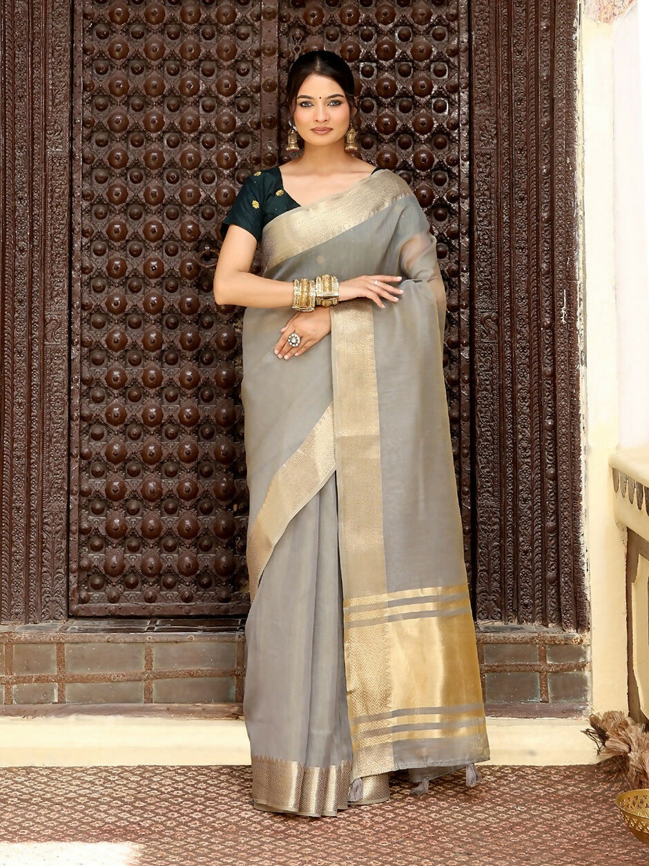 Shree Shyam Fashion Grey Cotton Saree | Grocsy