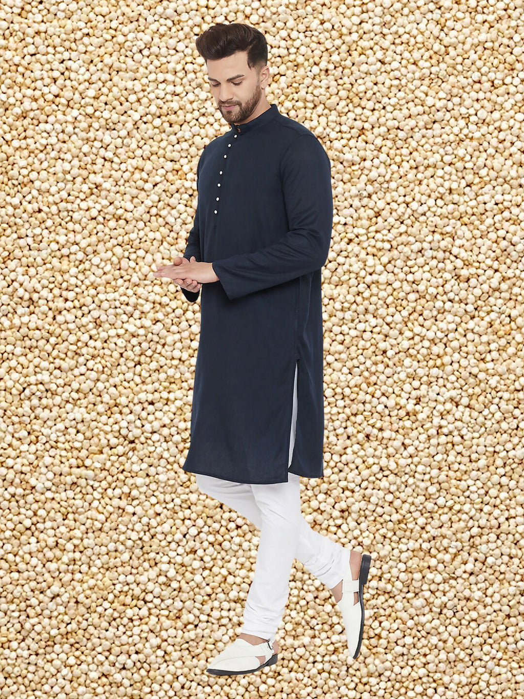Even Apparels Men's Pure Cotton Navy Kurta | Grocsy