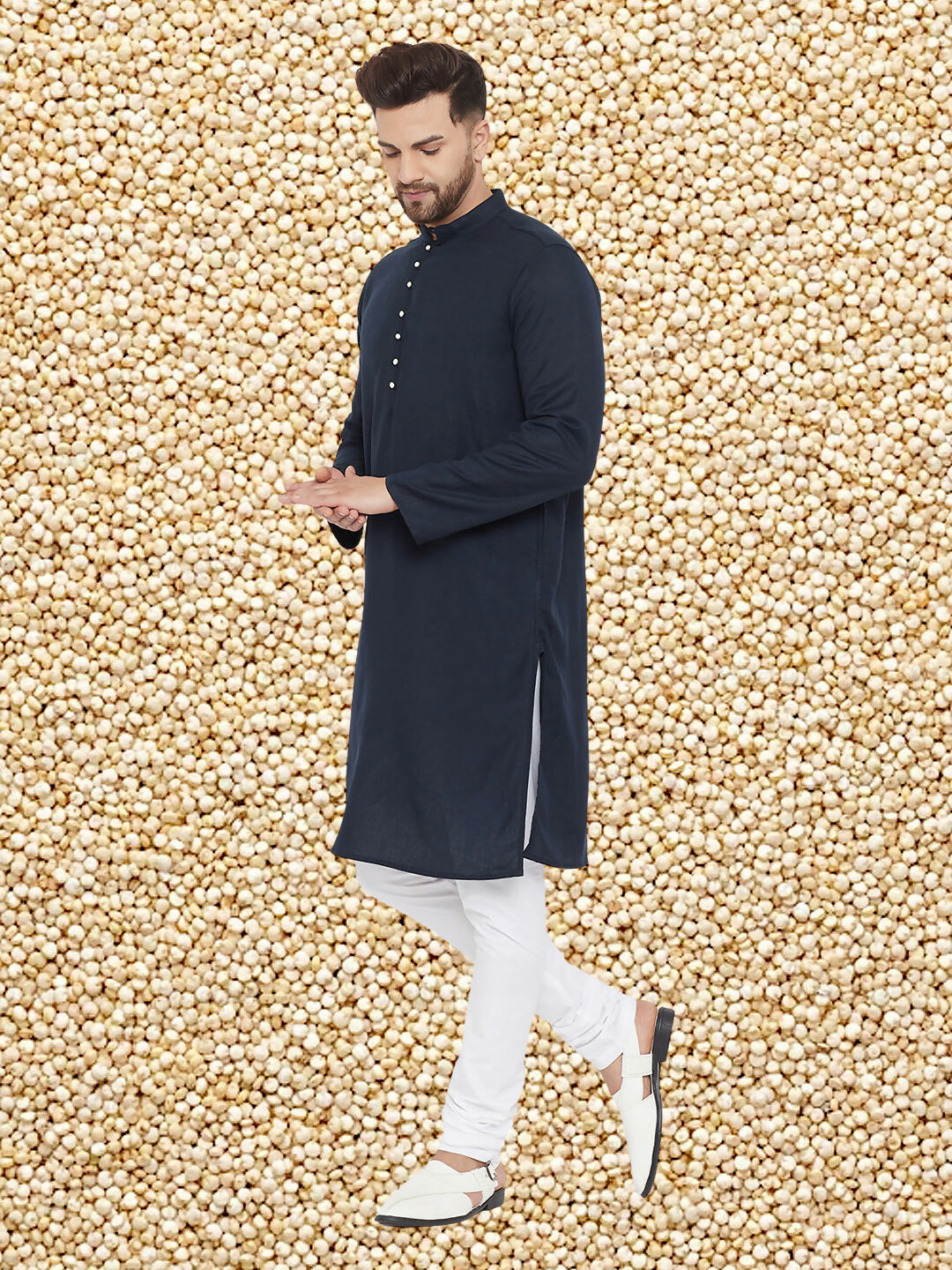 Even Apparels Men's Pure Cotton Navy Kurta | Grocsy