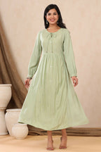 Juniper Women Lightolive Rayon Embroidered A-Line Dress | Grocsy