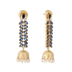 Nuyug 22K Gold-Plated Blue Onyx & Pearl Studded Dome Shaped Jhumkas | Grocsy