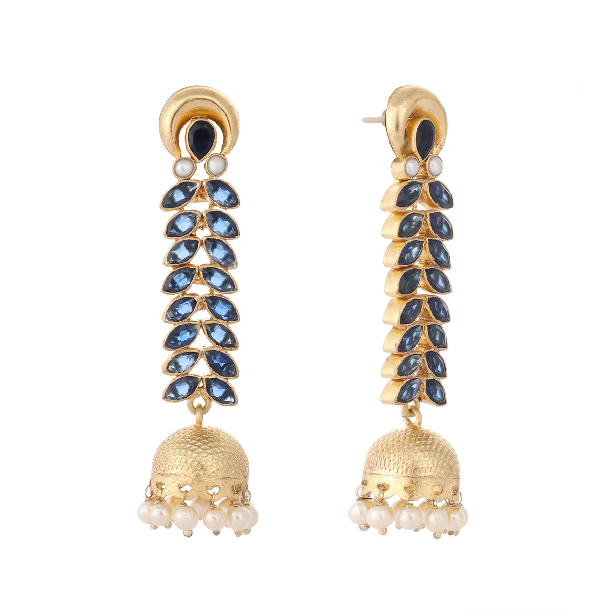 Nuyug 22K Gold-Plated Blue Onyx & Pearl Studded Dome Shaped Jhumkas | Grocsy
