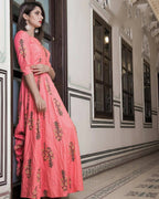 All Season Designer Pink Pure Maslin Gown - Anbazaar | Grocsy